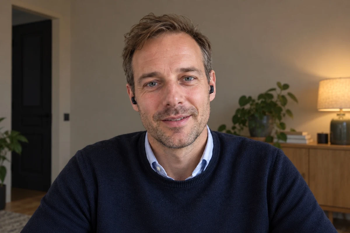 Daan, a partner manager, on a video call from his home office